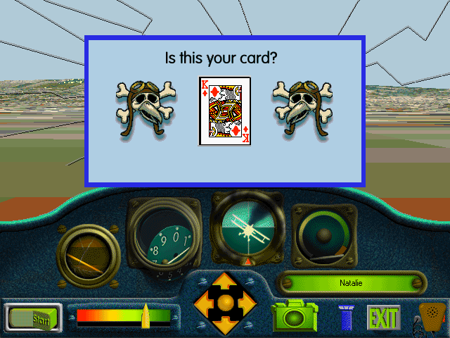 ive never been so excited to watch a plane crash A screenshot of Kid Pilot. The player has crashed their plane and there is a dialog box on the screen that is the "Is This Your Card?" graphic from earlier, with a King of Diamonds placed in the empty area.