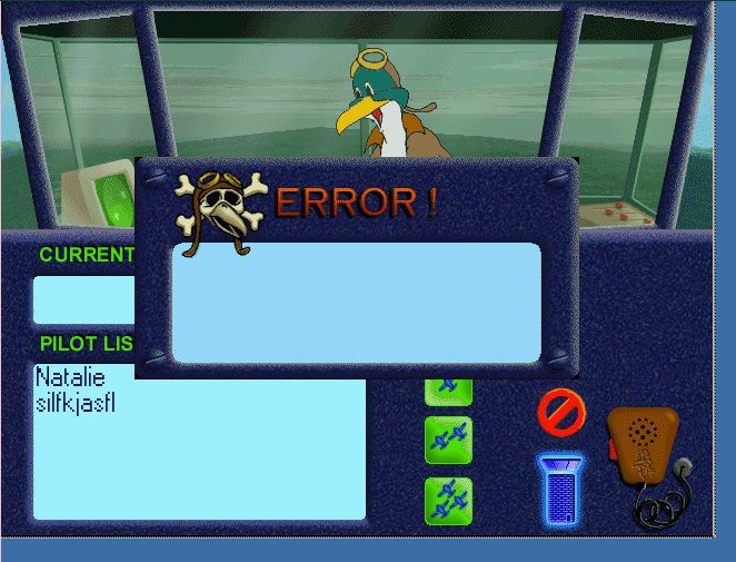 is THIS your card?! (throws an exception) An error message popup in Kid Pilot. It features the same skull found in the earlier card dialog.